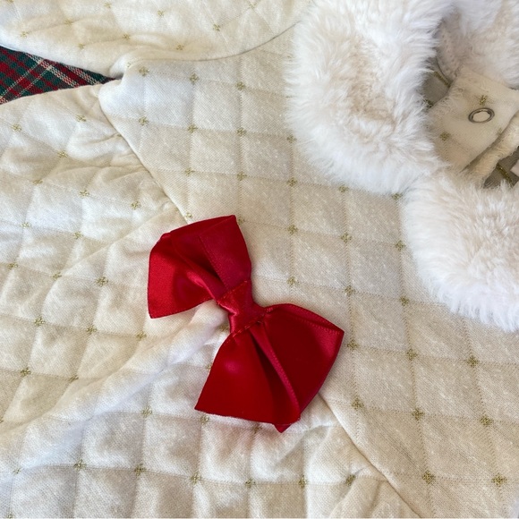 Nicole Miller 3-6 Mo Set of 2 Fancy Quilted Winter Holiday Sleepers with Bows - Picture 5 of 16